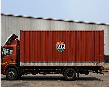 Container truck at a warehouse dock